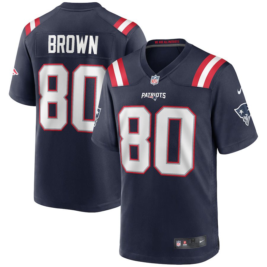 Men New England Patriots 80 Troy Brown Nike Navy Game Retired Player NFL Jersey